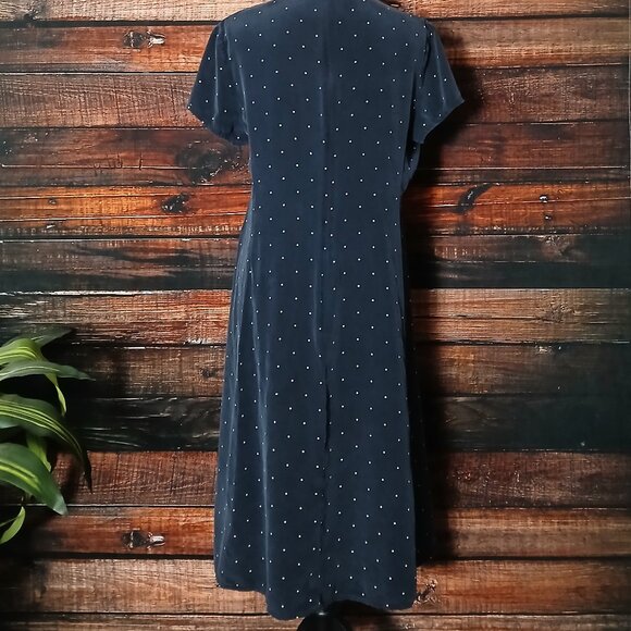 Lauren Ralph Lauren 14 Shift Dress 100% Silk Navy Blue Polka Dot - Picture 5 of 9